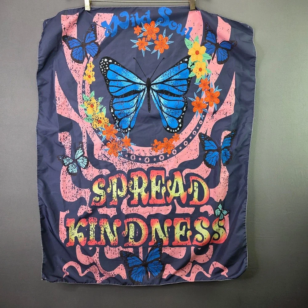 Wild Soul Spread Kindness Butterfly Tapestry Wall Hanging 28x35 Blue Pink Boho
